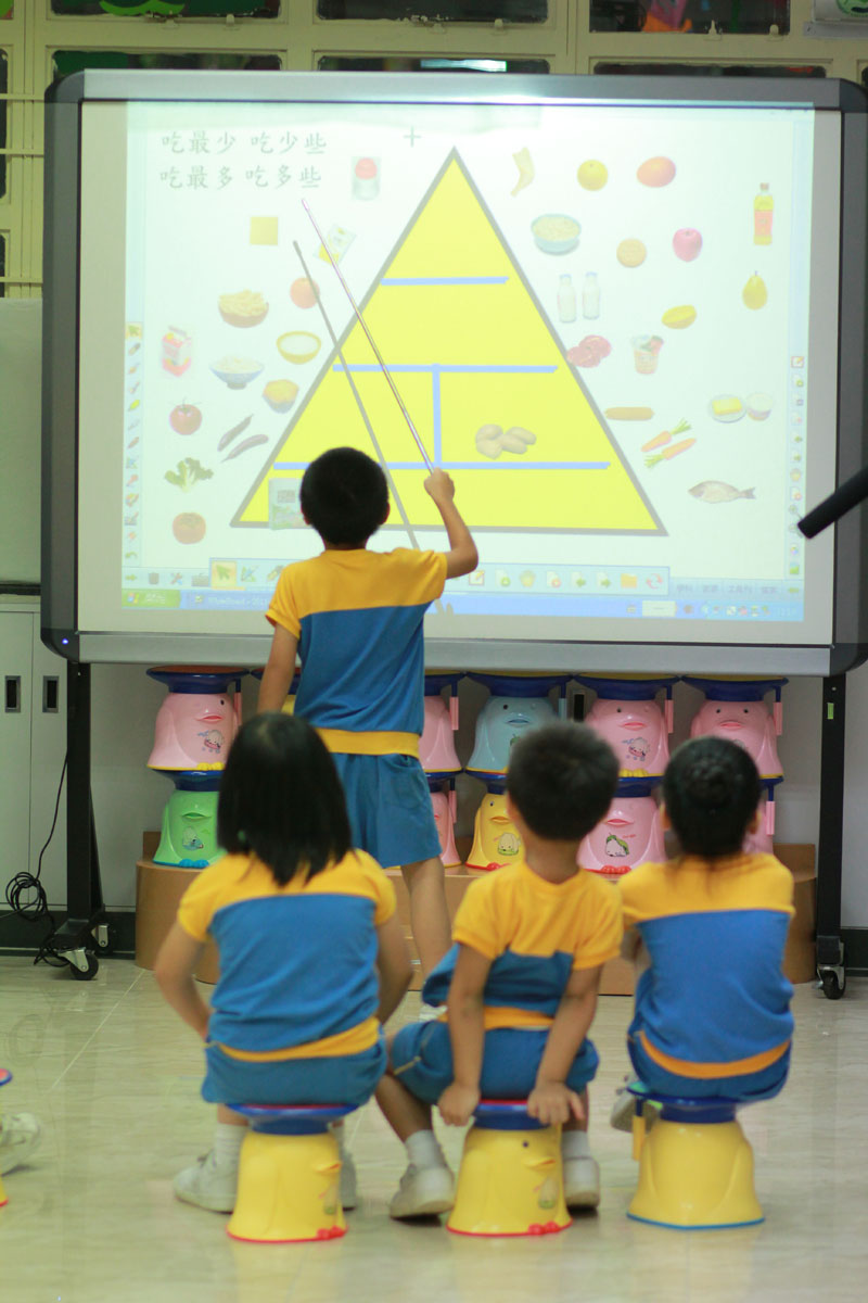 学童正在学习健康饮食金字塔