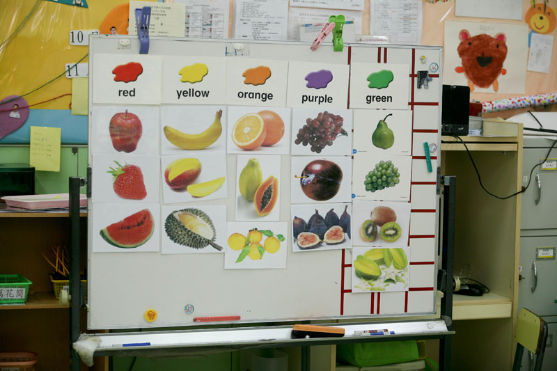 白板展示出各種水果